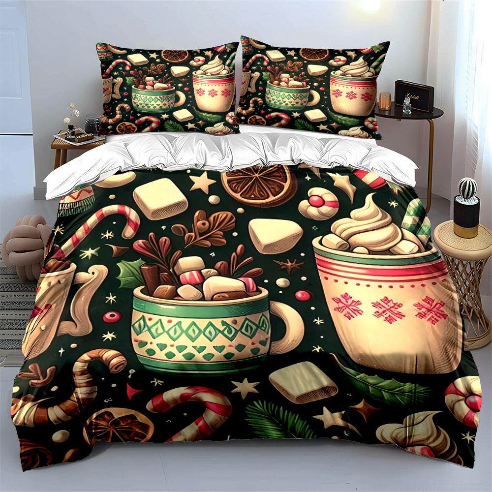 Hot Cocoa and Holiday Treats Bedding Duvet Cover Set Duvet Cover Pillowcases (1*Duvet Cover 2*Pillowcases, without duvet insert)