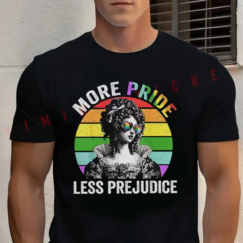 More Pride Less Prejudice Rainbow Lgbt Month Ally 2026 Moto Cotton T-shirt Casual Mens Summer Short Sleeve Sportswear Tops Tee