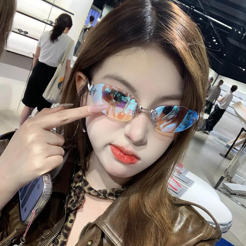 Women's Sunglasses, Star Rimless Sunglasses, Men's and Women's Retro Oval Sunglasses.