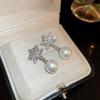Christmas Shiny Rhinestone Pearl Snowflake Drop Earrings Stud for Women Crystal Zircon Dangle Earrings Party Jewelry Gift