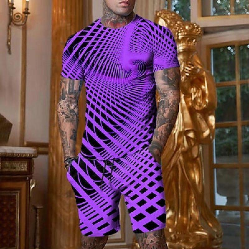 Муж. Шорты Футболка Набор Инвентарь Графика Оптическая иллюзия Одежда Одежда На открытом воздухе Повседневные С короткими рукавами 2 предмета Дизайнер На каждый день