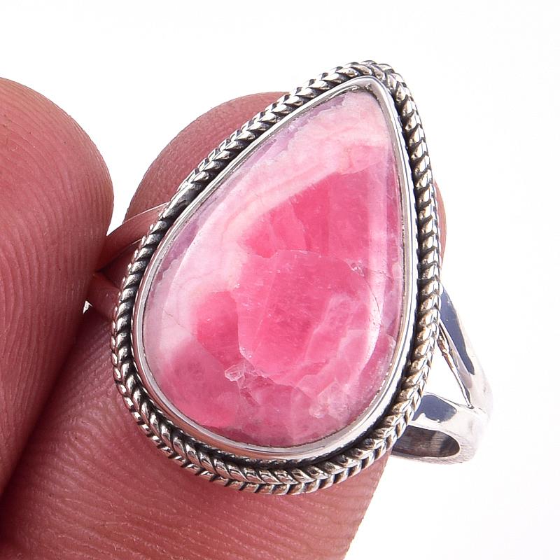 Natural Rhodochrosite Gemstone Handmade 925 Solid Sterling Silver Ring S.10 A8U75