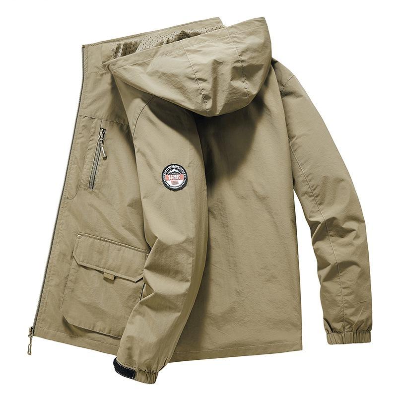 Весенне-осенняя ветровка, мужская верхняя одежда с капюшоном, пальто, мужская свободная повседневная тонкая куртка на молнии на молнии, модная одежда для альпинизма