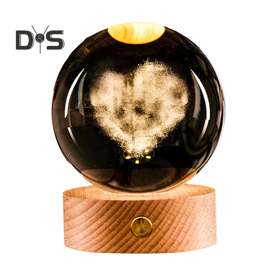 3D прозрачный шарообразный светильник, искусственный хрустальный шар, ночник с деревянной основой, работающий от USB, для декора спальни, гостиной