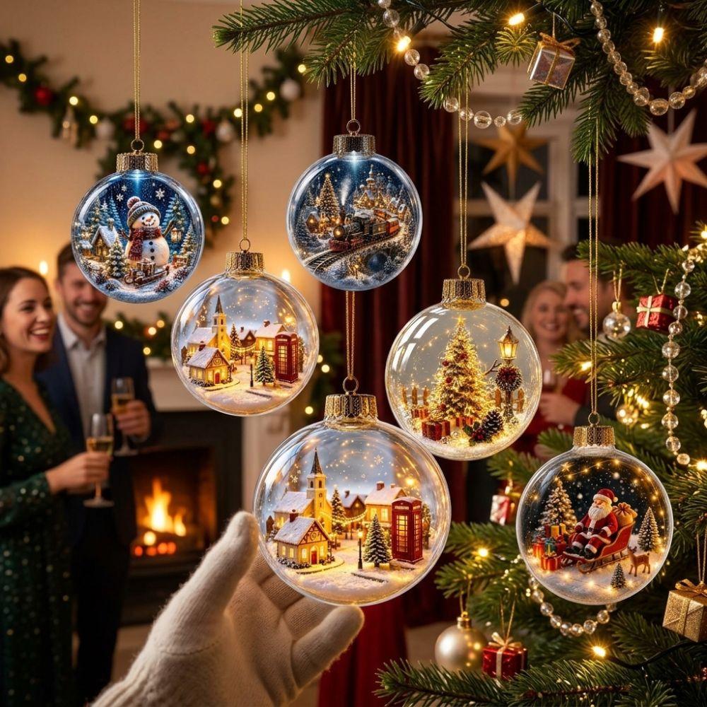 Acrylic Glowing Christmas Scene Ball Ornament Transparent Christmas Spherical Pendant Xmas Gift