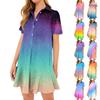 Женская повседневная полуоткрытая рубашка с рюшами и градиентным принтом, платья с короткими рукавами