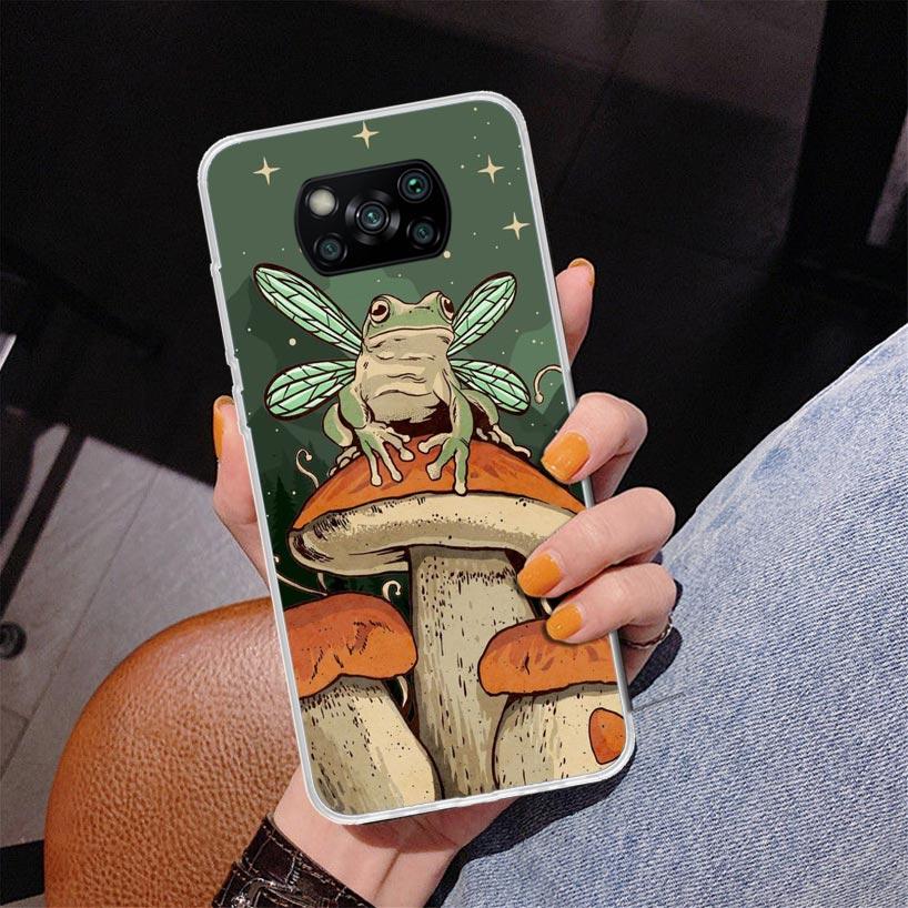 Cottagecore Frog Mushroom Kawaii Phone Case For Xiaomi Poco X7 X6 X5 Pro F7 Ultra Redmi 15C 15 13C 13 12C 12 10 10A 10C 9 9A 9C