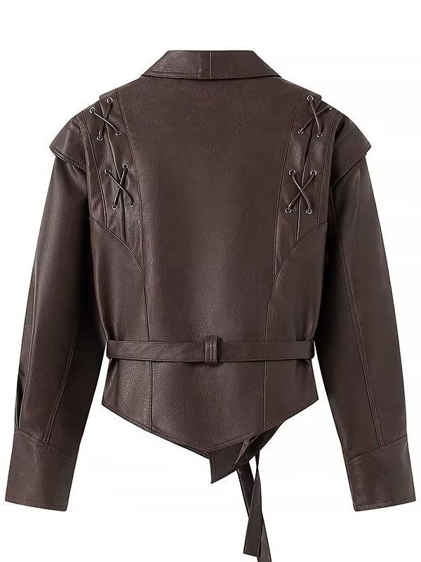 Осенне-зимняя куртка из искусственной кожи, женская модная винтажная женская куртка с v-образным вырезом из искусственной кожи, элегантная уличная повседневная женская верхняя одежда