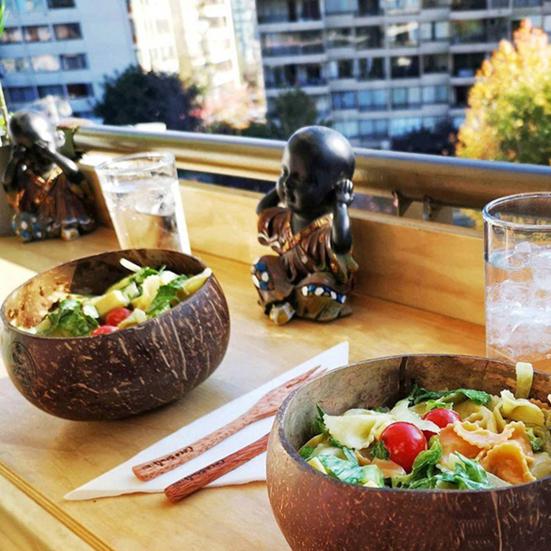 1 набор контейнеров для еды многоразового использования, современная деревянная миска из натуральной кокосовой скорлупы 12-15 см, держатель для хранения, миска из кокосовой скорлупы