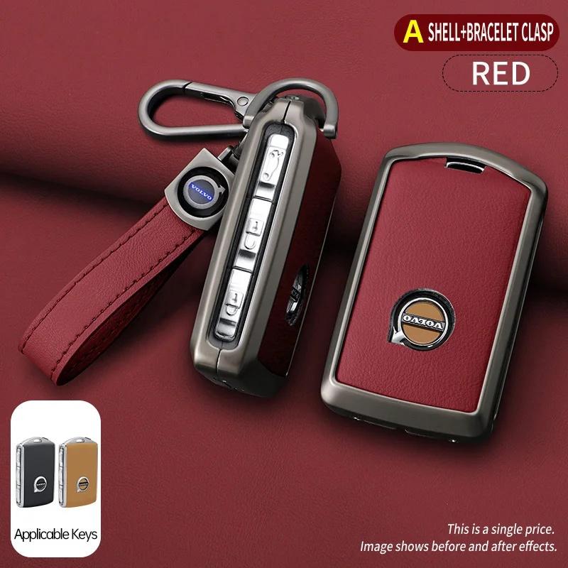 AABBJ1 1Pc Premium Zinc Alloy+Leather Key Fob Case for Volvo XC40 XC60 XC90 S60 S90 V50 V70 V90 V60 V40 S80 EX30 Anti-Dust Auto Parts