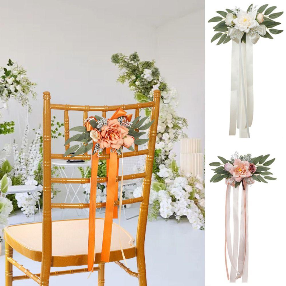 Nordic Style Wedding Pew Flowers Eucalyptus Leaves Artificial Flowers Chair Back Flower  Outdoor