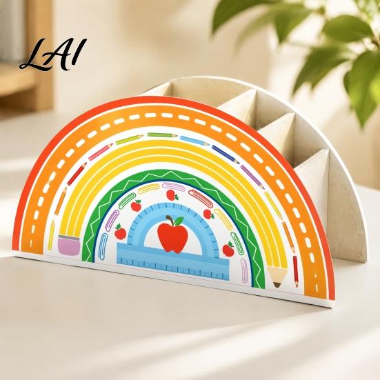 Classroom Supplies Organizer Wooden Rainbow Pencil Holder Cute Desk Organizer School Office Art Supply for Girls Kids Teacher Appreciation