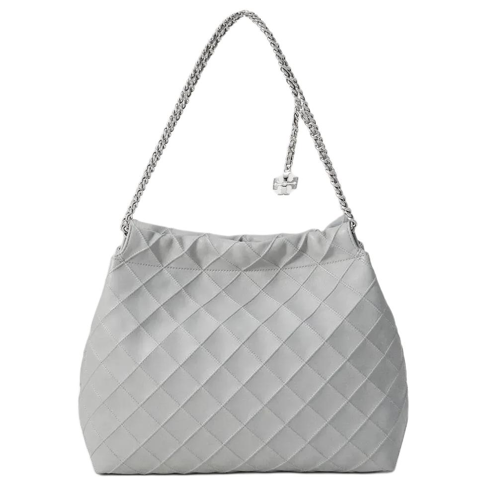 Tory Burch Fleming Diamond Quilted Pleated Woven Chain Strap Shoulder Bag Women shoulder bag Gray 162450-021