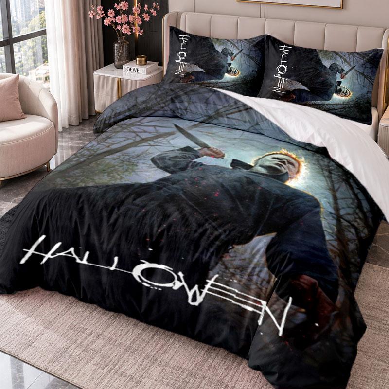 Halloween Michael Myers 3Pcs Bedding Set Duvet Cover With Two Pillowcases For Bedroom Home Decoration