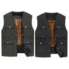 Мужской осенне-зимний жилет, толстый плюшевый жилет без рукавов на молнии с V-образным вырезом, сплошной цвет с несколькими карманами, жилет среднего возраста для отца-рыбалки, мужской зимний жилет, пальто