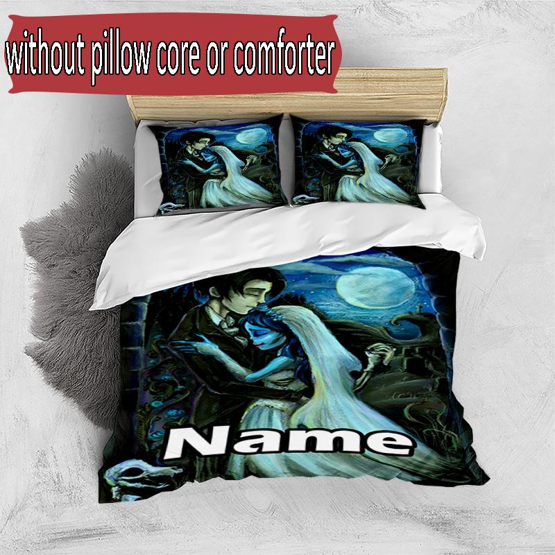 3pcs Duvet Cover Set (1*Duvet Cover + 2*Pillowcase, Without Core), Custom Name Corpse Bride Pattern Bedding Set, Home Bedroom Decor Gift