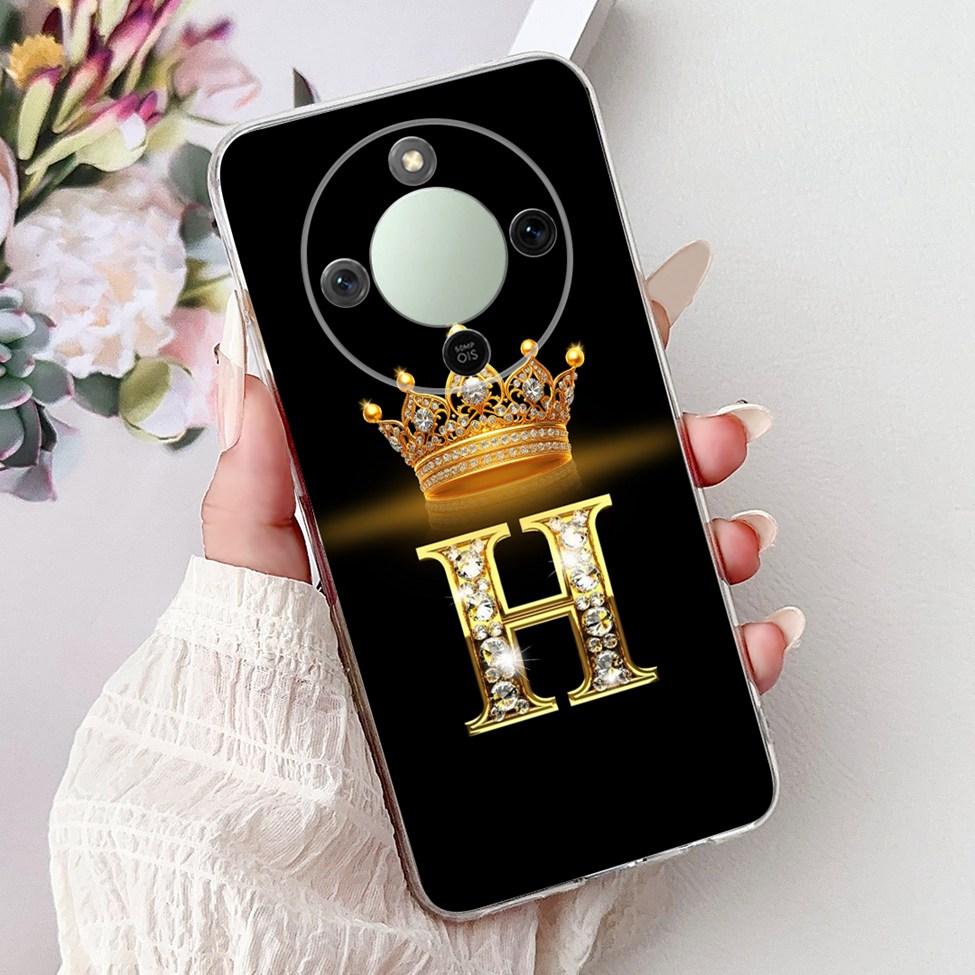 Чехол 5G для Honor X70 MTN-AN00 Чехол-бампер для Honor X70 Прозрачный Роскошный с буквами от A до Z Модные цветы Корона Мягкий бампер