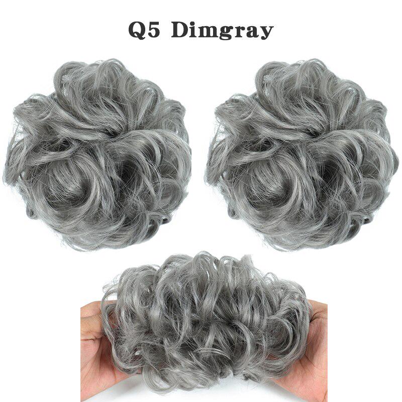 XINRAN Girls Curly Scrunchie Chignon With Rubber Band Brown Gray Synthetic Hair Ring Wrap On Messy Bun Ponytails