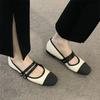 New Women's Flats Patchwork Double Buckle Shoes Black Toe Leather For Female Spring Autumn Zapatos Mujer