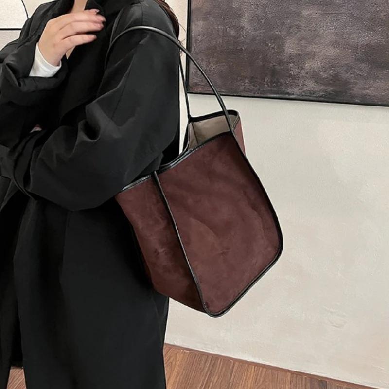 Sewing Thread Lazy Style Frosted Bucket Bag High Texture Commuting Bag Casual Underarm Single Women's Shoulder Bag