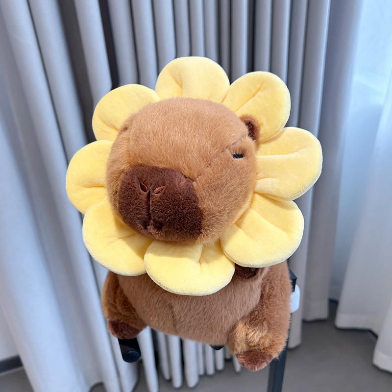 Kapibala Capybara Wear Flower Head Cover Plush Toy Cute Internet Celebrity Capybara Jun Doll Guinea Pig Doll Funny Gift