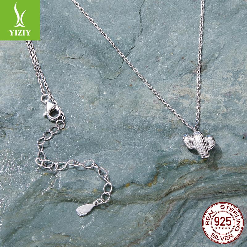 S925 Sterling Silver, Creative Cactus Opal Necklace Women'S Light Luxury Niche Jewelry Cross-Border Ns Style