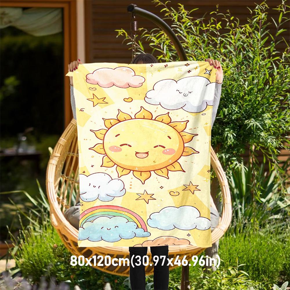 1pc sunflower cloud Outdoor Flannel Blanket Soft Warm All-Season Throw for Sofa Bed Car Camping Office, Cozy Gift Idea1164S