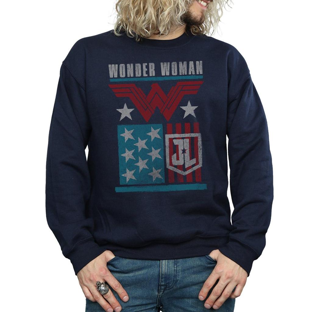 DC Comics Mens Justice League Movie Wonder Woman Flag Sweatshirt