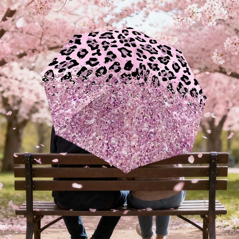 1PC Leopard print Glitter Umbrella-9-Rib Reinforced, Automatic Open, Lightweight & Durable, Cute Fashion Accessory for Outdoor-P0769