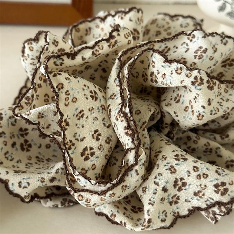 Intricate Floral Print Multi Ruffled Headwear Embroidered Edge Voluminous Hair Circles Baroque Romantic Style Hair Ties For Weddings