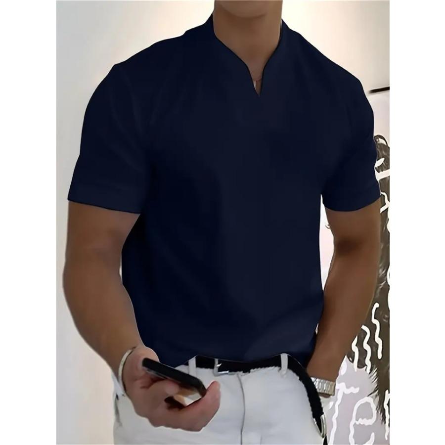 Muscle Мужская спортивная футболка для фитнеса больших размеров, мужская эластичная хлопковая летняя рубашка-поло с коротким рукавом и V-образным вырезом