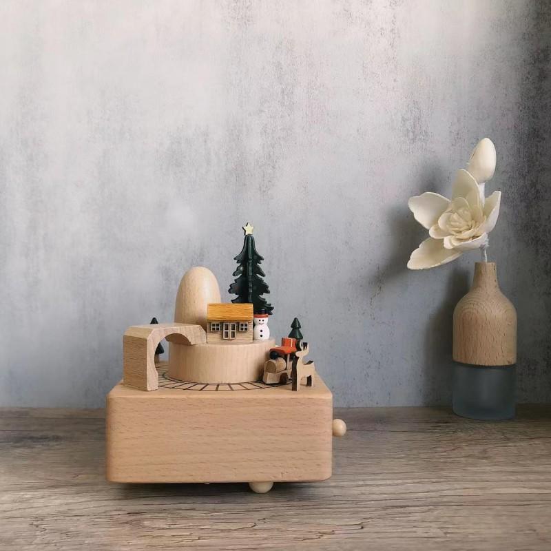 Handmade Wooden Rotating Music Box - Creative Christmas Gift, Desktop Decorative Craft with Musical Mechanism