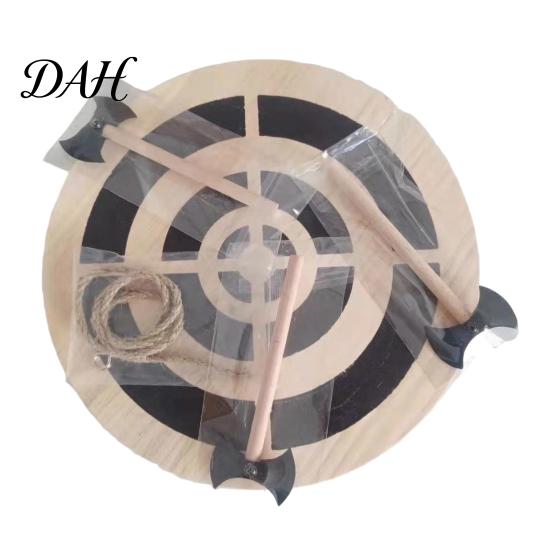 Backyard Target Toss Game Ax Throwing Dart Kit, with Wood Disc, 3 Axes, Rope, for Indoor Outdoor Family Party Density Board