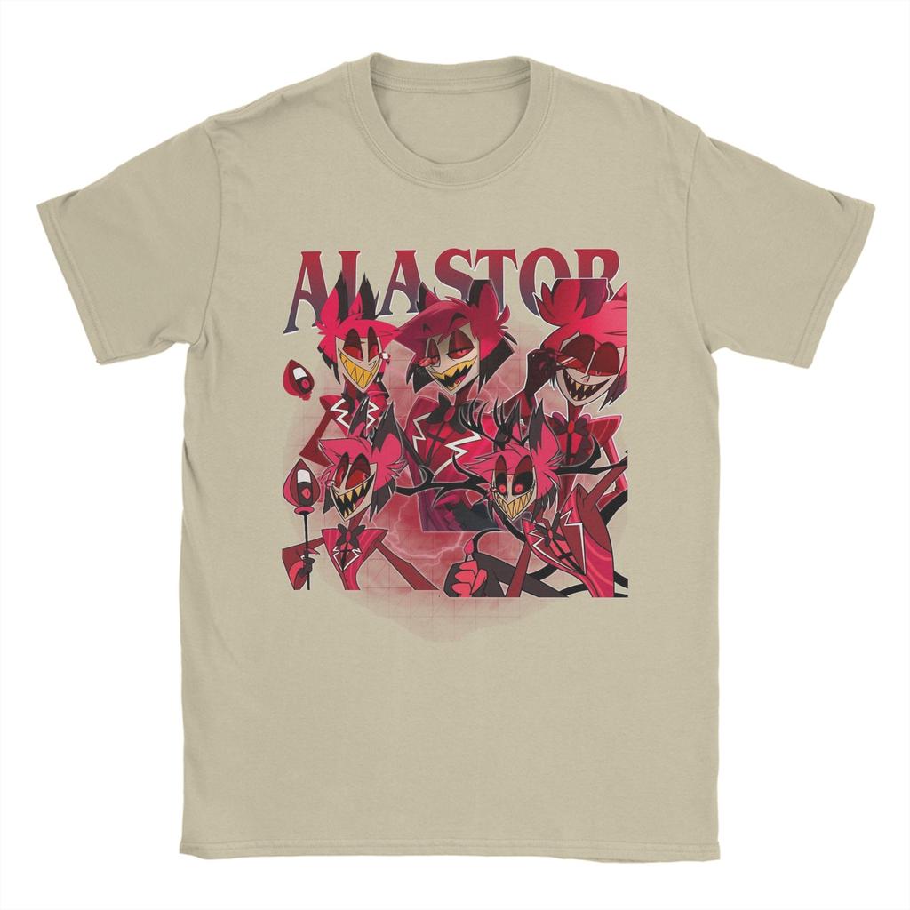 Мужская футболка Hazbined Hoteled Alastor Винтаж 90-е 100% Хлопок Топы Мода Короткий рукав Круглый вырез Футболка Летняя футболка