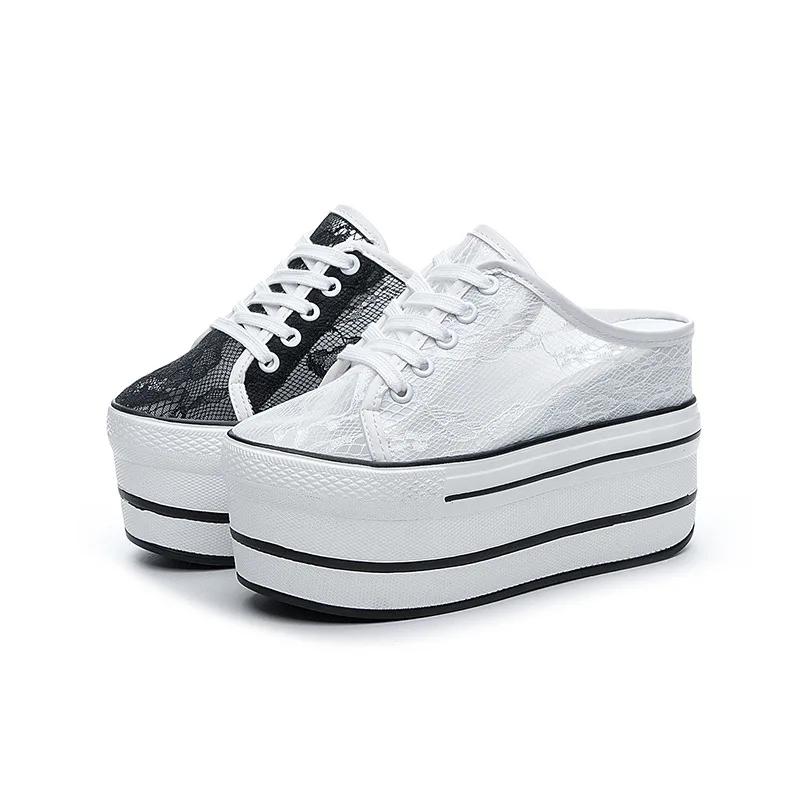 Мода 2025 Лето кружево дышащая сетчатая обувь, внутренняя высота, женская обувь, закрытый носок, полушлепанцы, женский верх