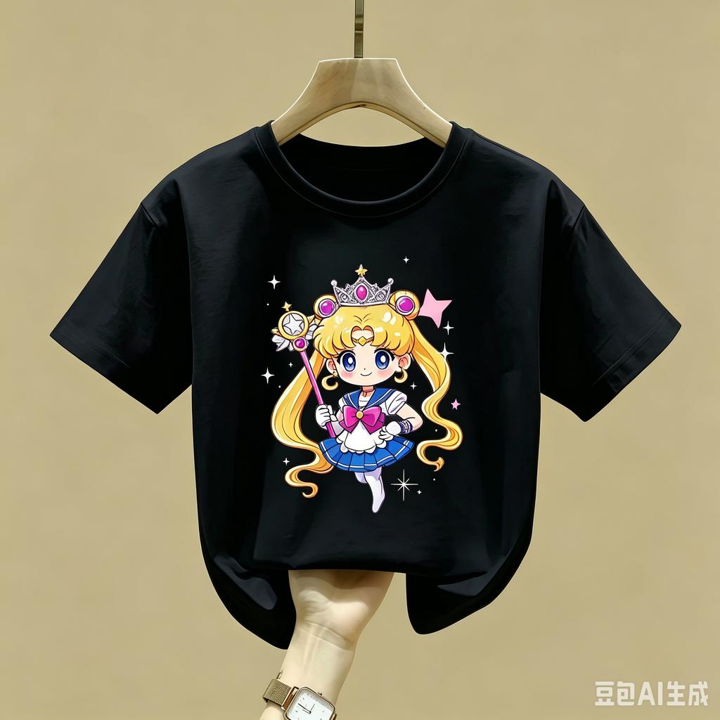 Sailor Moon Children T Shirt Girl Boy Summer Clothes Baby Polyester Tee Shirts Print Short Sleeve Kids Tops Toddler Anime Tees Gift