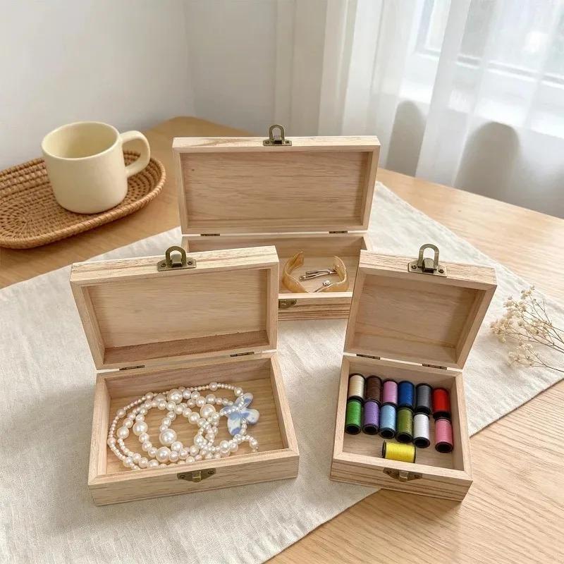 Multi-purpose Storage Box Necklace Bracelet Container Boxes with Hinged Lid Retro Rectangular Wooden Gift Box Home Organizer