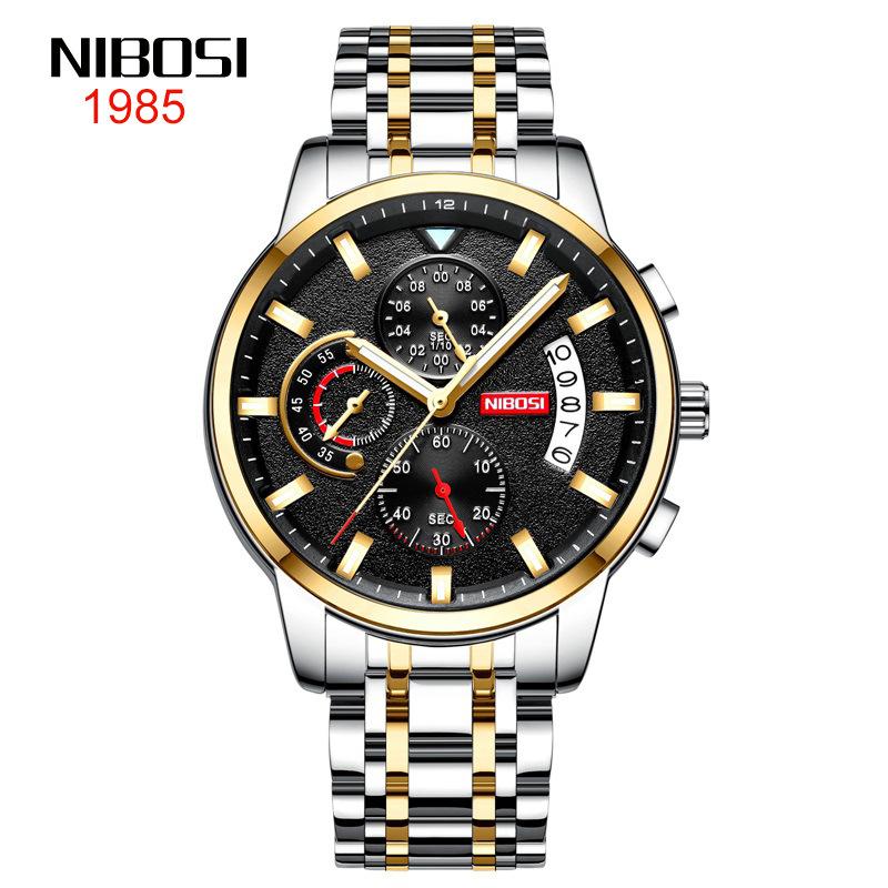 NIBOSI Watch Мужские водонепроницаемые светящиеся многофункциональные кварцевые часы из нержавеющей стали Студенческие часы