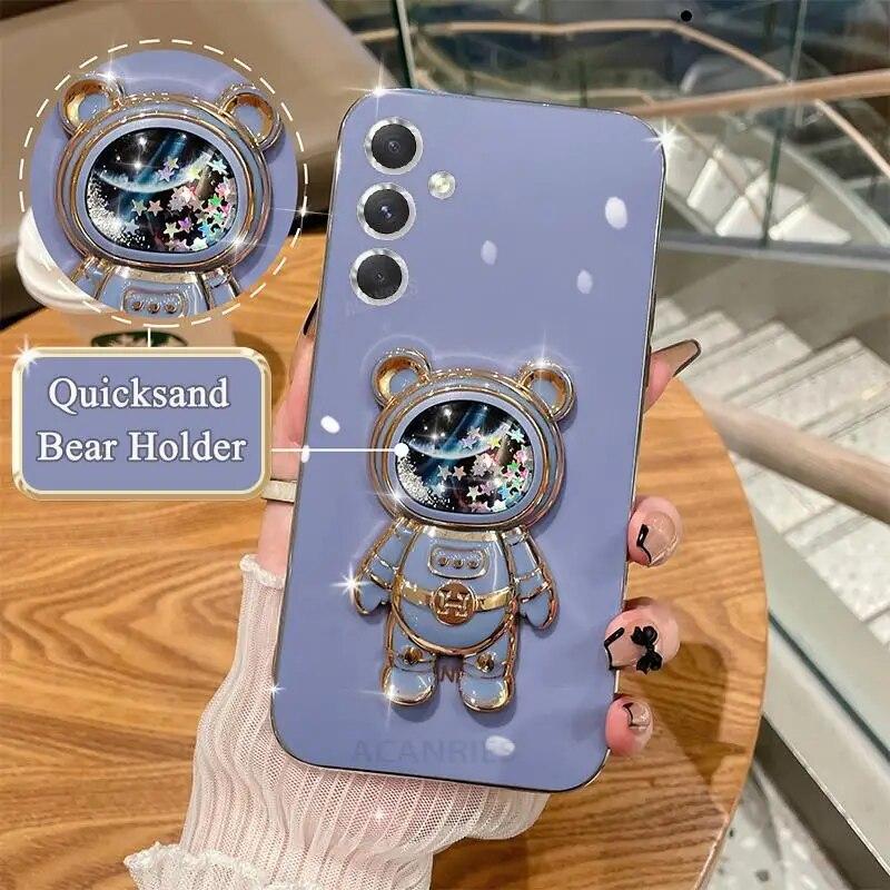 23 A M 14 54 52 Glitter Quicksand Holder Plating Case For Samsung Galaxy A54 A34 A14 A24 A04s M54 M14 M23 Silicone Stand Cover