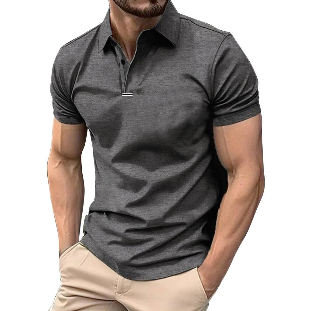 Men's Solid Color Button Lapel Short Sleeve Top Men's Casual Fashion Shirt