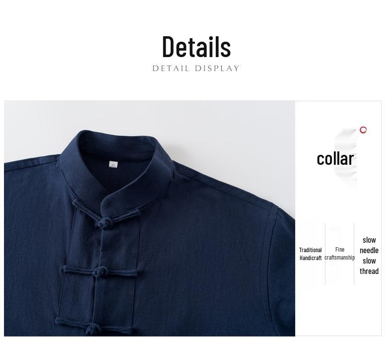 Men's Chinese Style Long-Sleeve Tang Suit Set with Frog Buttons - Retro Tea & Tai Chi Two-Piece