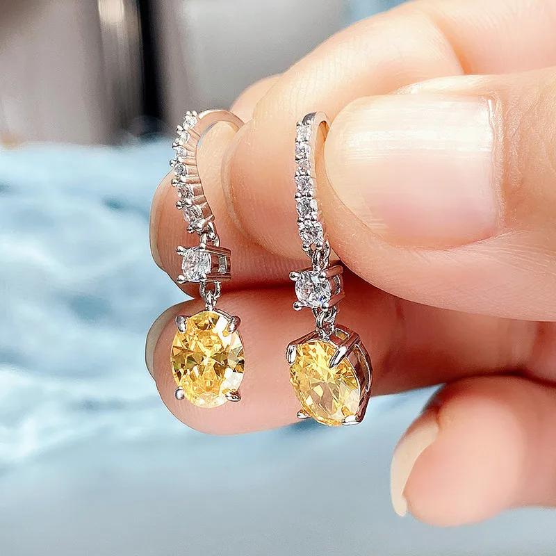 Women's Sparkling Water Drop Earrings Elliptical Geometric Zircon CZ Simple Luxury Engagement Fashion Jewelry Accessory