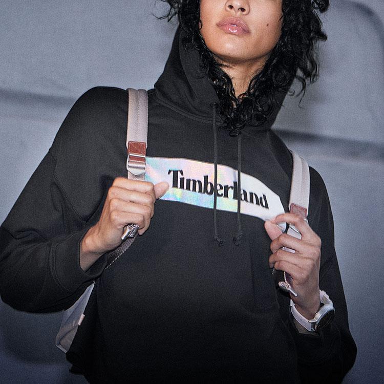 Timberland Линейный логотип с принтом свободного кроя, спортивная толстовка с капюшоном, женские толстовки черного цвета A25FZ-001