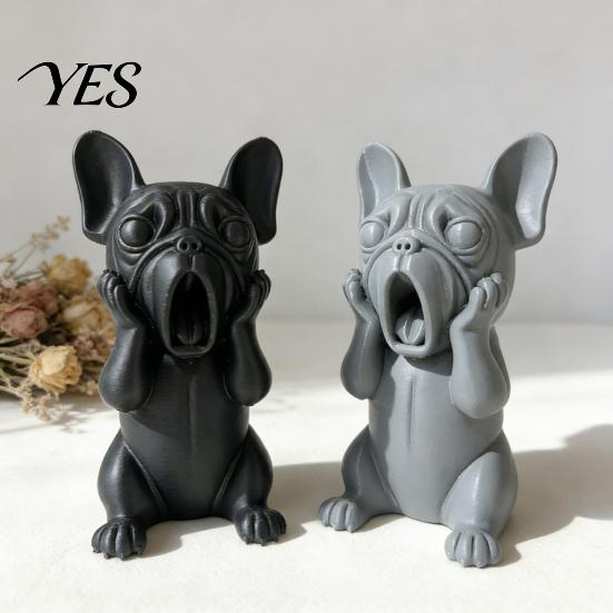 Burr-free Dog Figurine 3D Printed French Bulldog Figurine, Screaming Decorative Sculpture, Puppy Statue Sculpture for Car Dashboard, Home Office Desk,