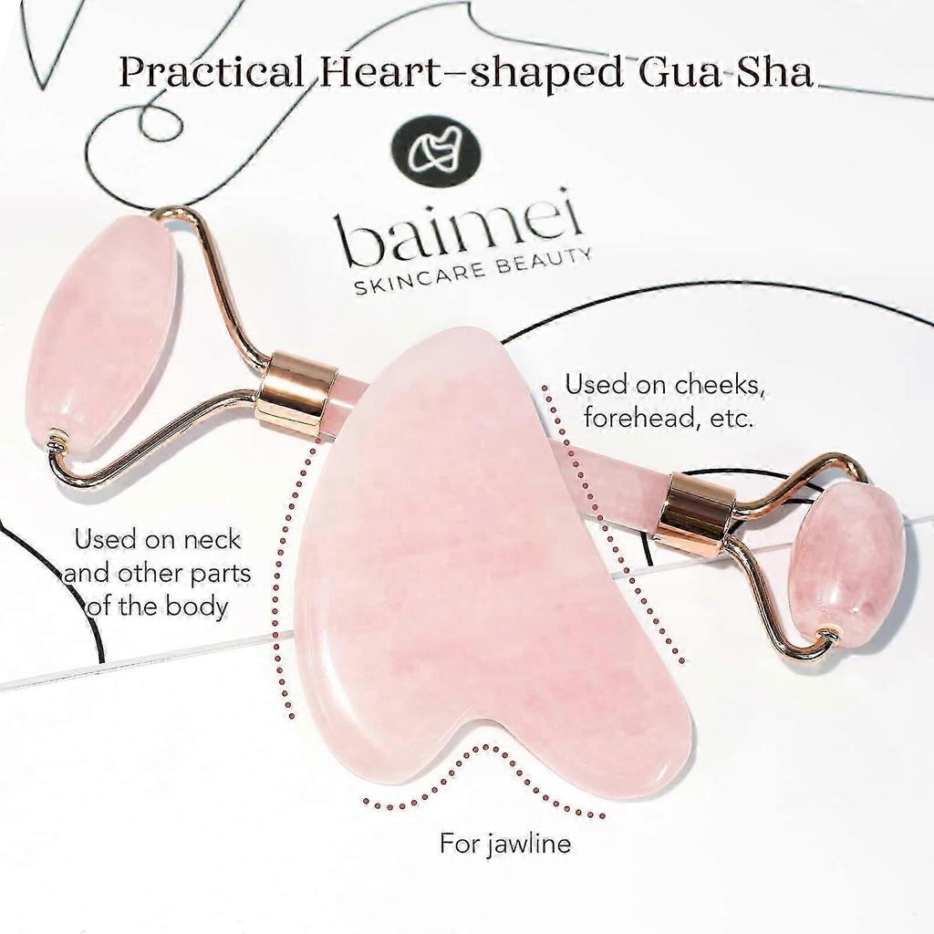Jade Roller & Gua Sha, Face Roller, Facial Beauty Roller Skin Care Tools, Rose Quartz Massager for Face, Eyes, Neck