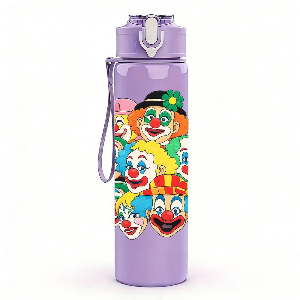 1PC Bright Folk Carnival Character Print 750ml Color Plastic Sports Water Bottle Leakproof Flip Straw Lid Suitable for Sports Office Home Use
