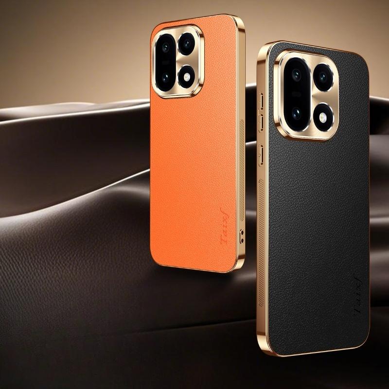 Чехол для телефона из ПУ кожи с гальваническим покрытием, противоударный, с текстурой личи, мягкий ТПУ каркас для OnePlus 15 1+15