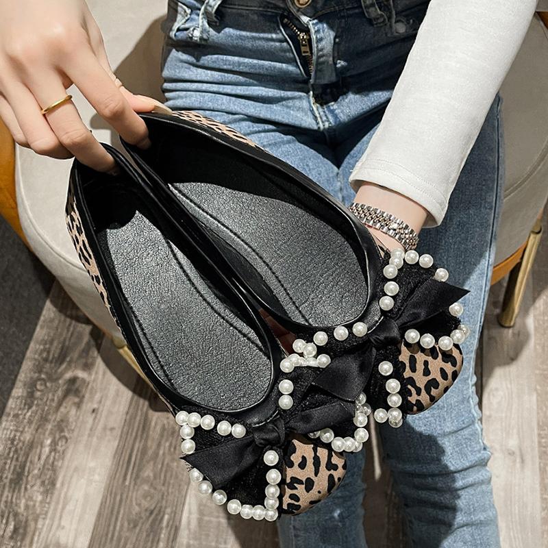 Туфли женские на плоской подошве элегантные леопардовые модный бренд лодочки плоские больших размеров 42 A43760 весна-лето 2025