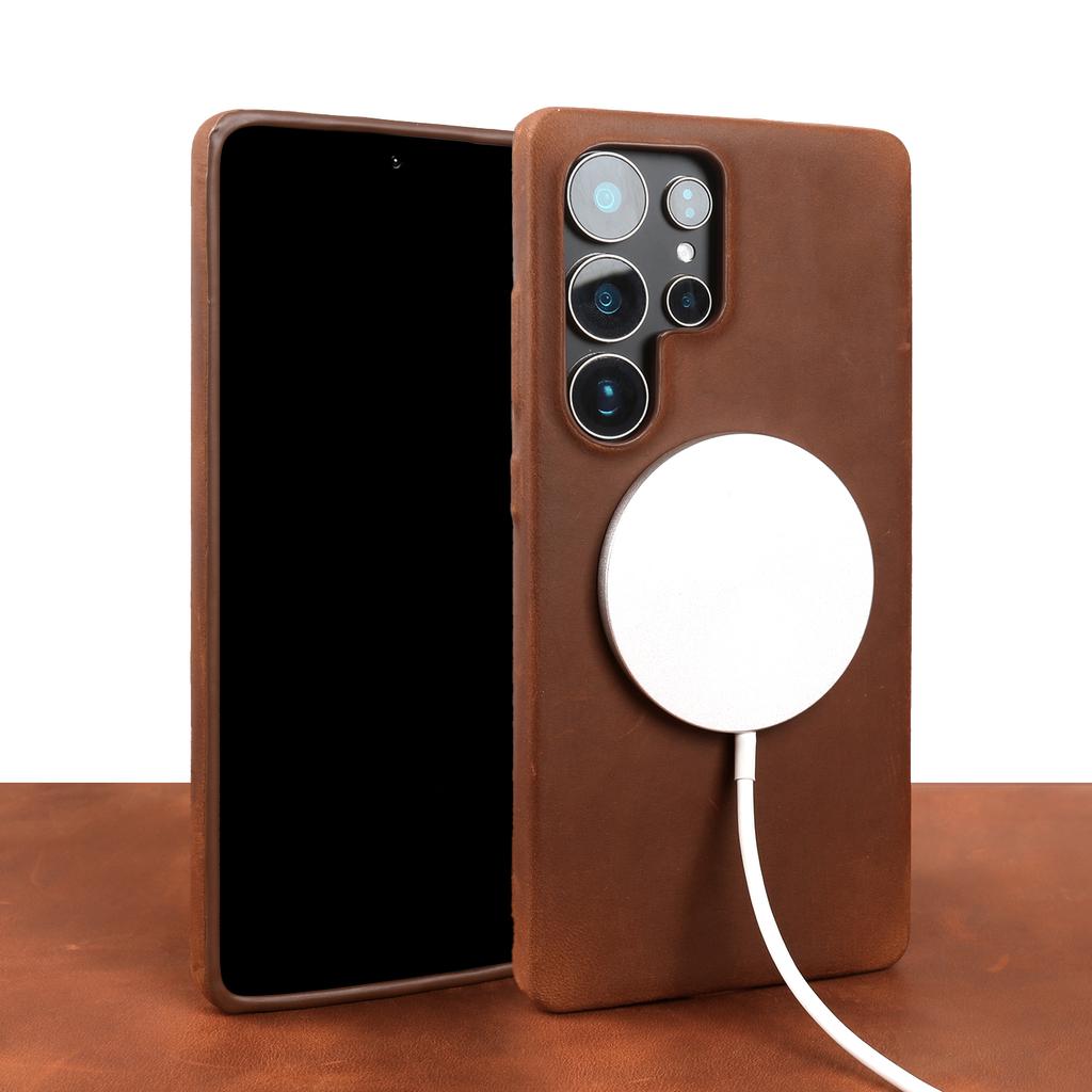 For Magsafe Magnetic Genuine Leather Case For Samsung Galaxy S25 Ultra S24 Plus S23 S22 S21 FE S20 Note20 Ultra Phone Back Cover
