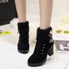 2025 Autumn and Winter Velvet Warm Women's Cotton Shoes High Heel Comfortable Metal Buckle Side Zipper Martin Boots Hairy Short Boots